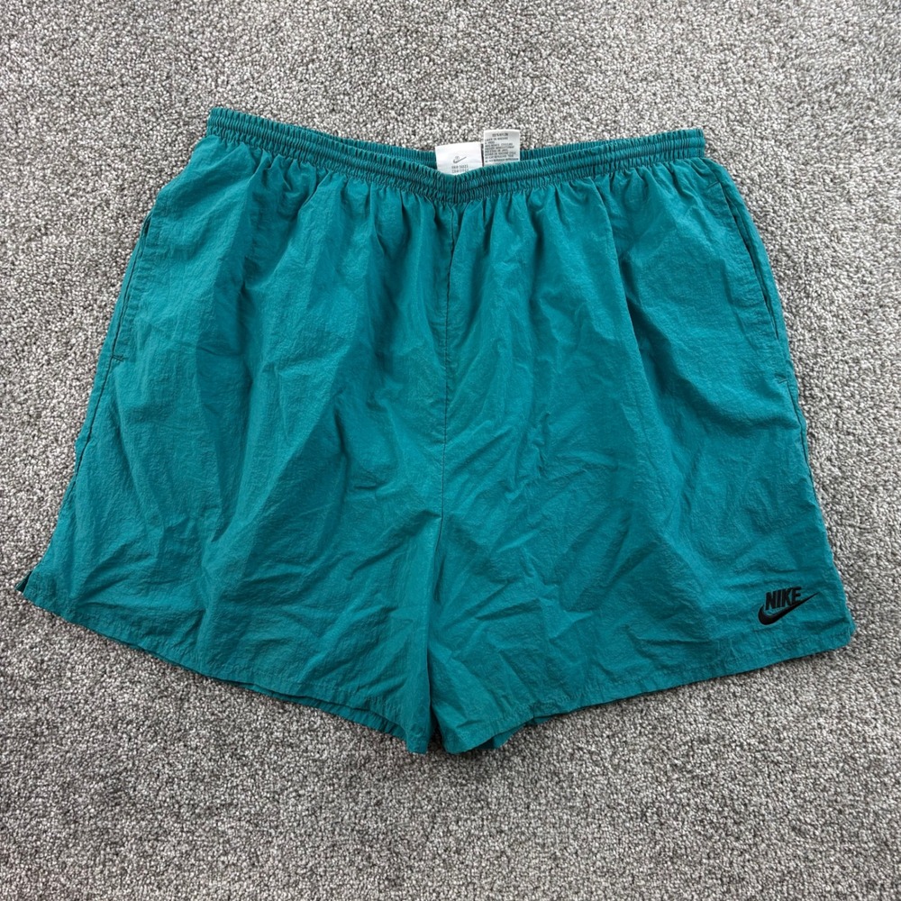 Vintage Nike Shorts Mens XL Teal Nylon Mesh Lined Big Logo Gray Tag Athletic